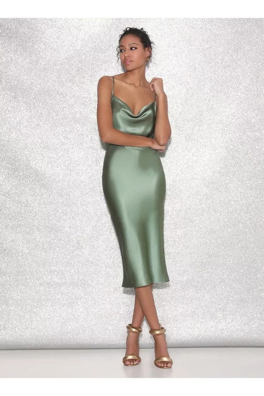 Fleur du Mal Cowl Neck Slip Dress - S Sage